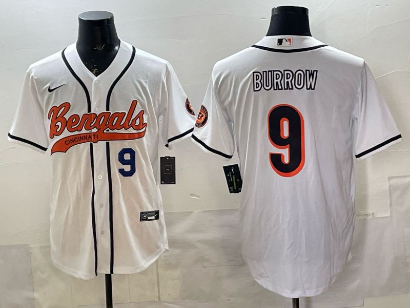 Men Cincinnati Bengals #9 Burrow white Joint Name 2025 Nike Limited NFL Jersey style 4